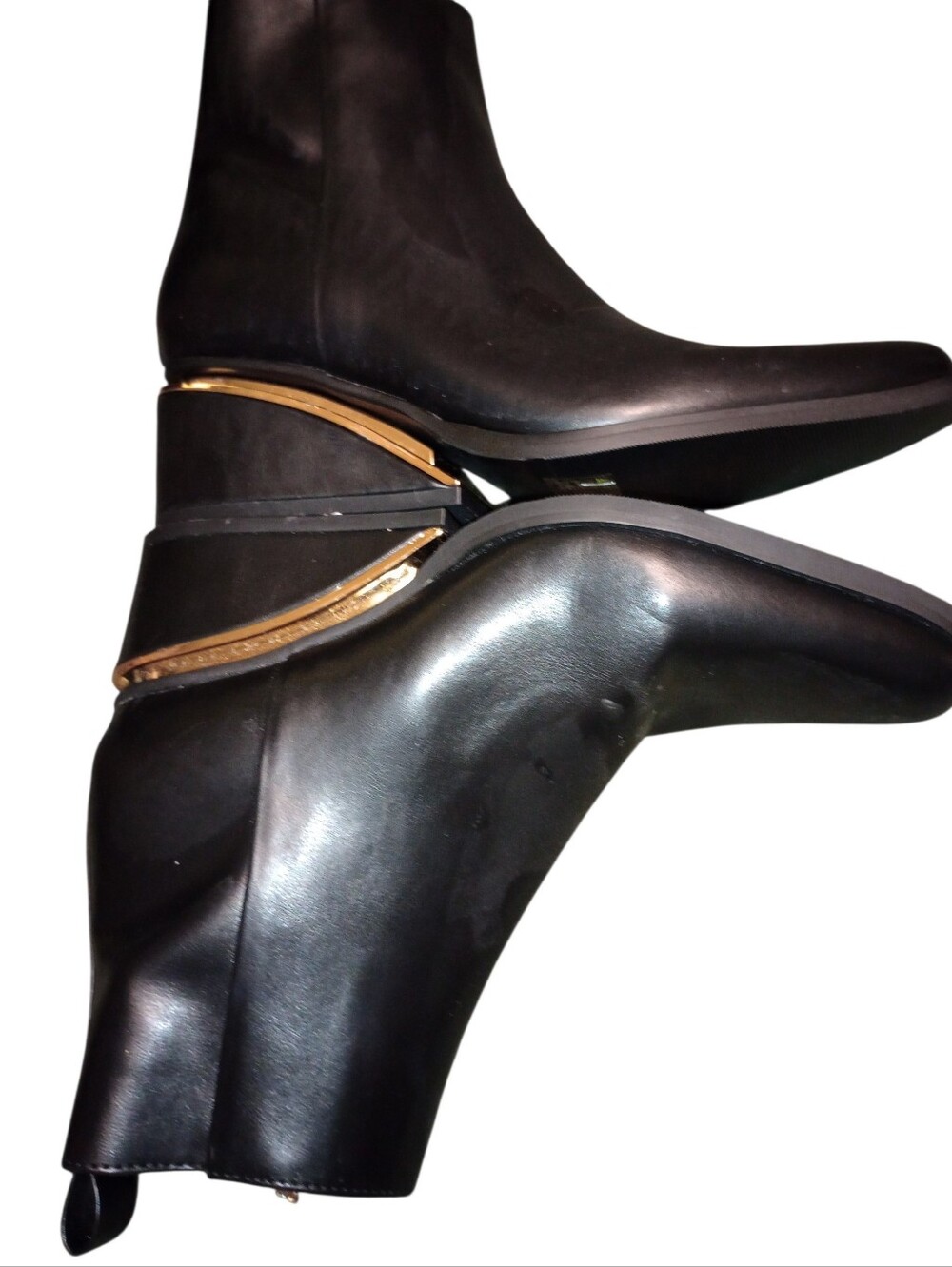 NY & CO Black Boots with Gold Accent Wedge Heel, Size 8, NWOT